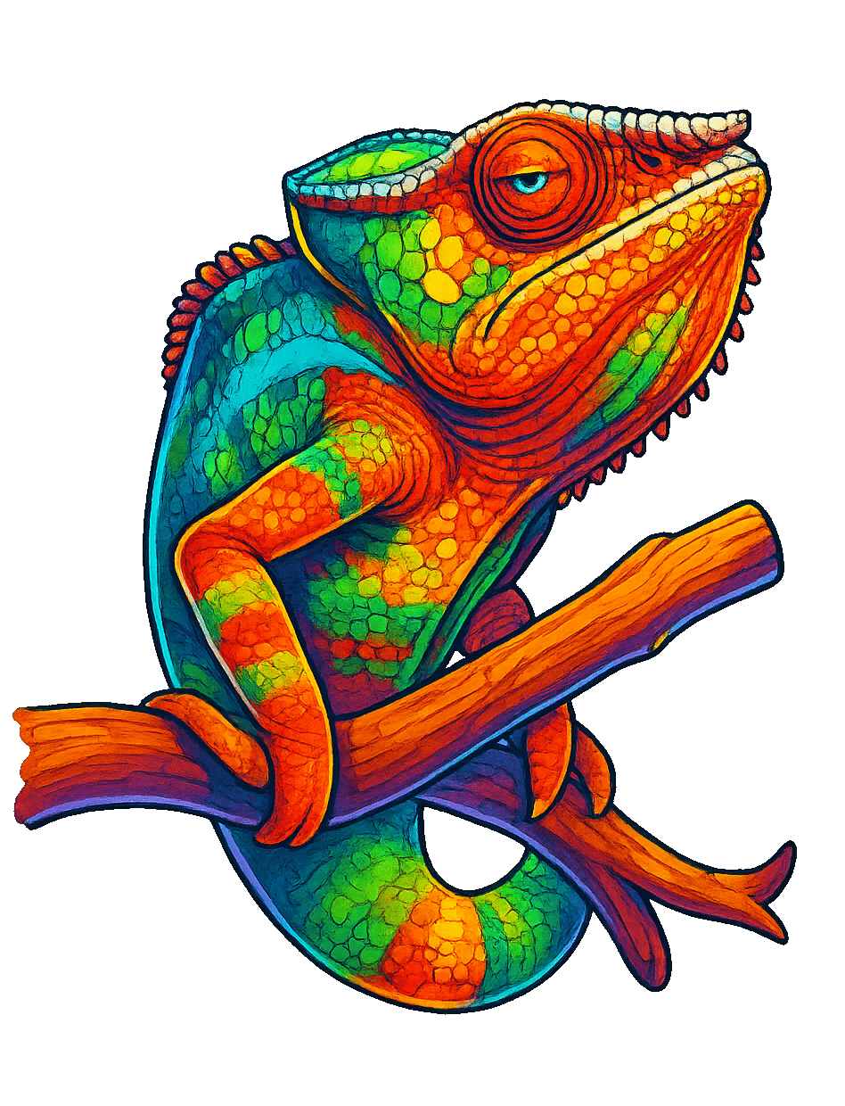 A colorful chameleon sitting on a branch